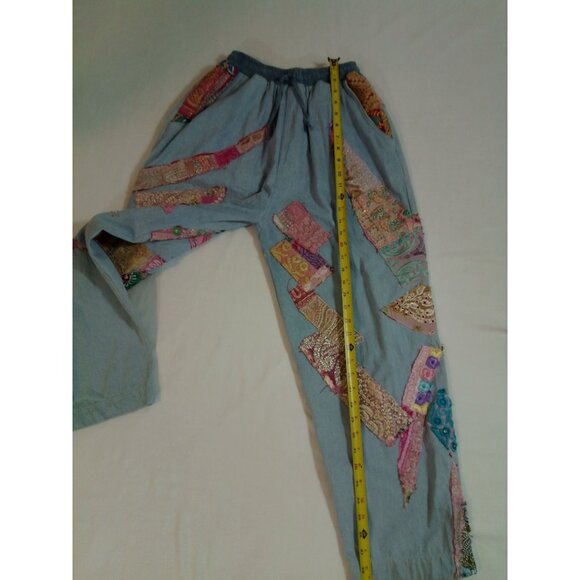 Momo New York Womens Boho Patchwork Jogger Pants Elastic Waist Pockets Size L - Picture 11 of 16